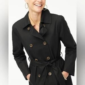 J.Crew Factory Black Double-Breasted Trench Cotton Coat BO622 Belted Classic 18
